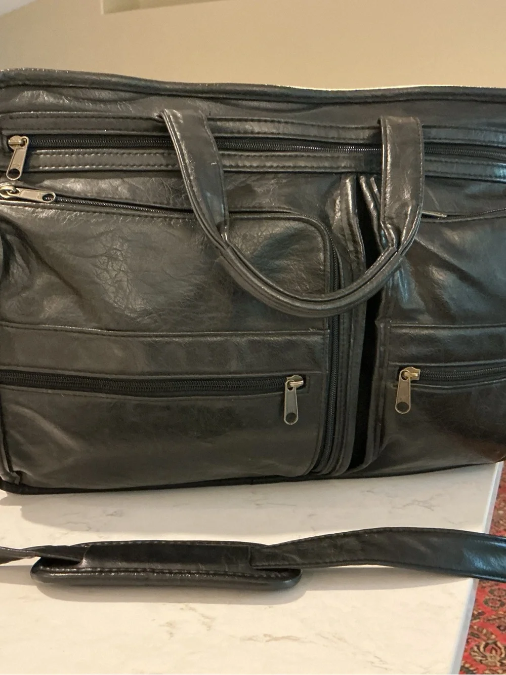 Vintage Monarch Multi-Pocket Black Briefcase Messenger Bag 16”x 11” expandable